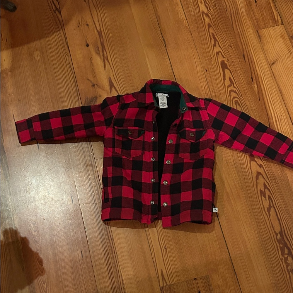 Red and Black Plaid boys fleece lined jacket